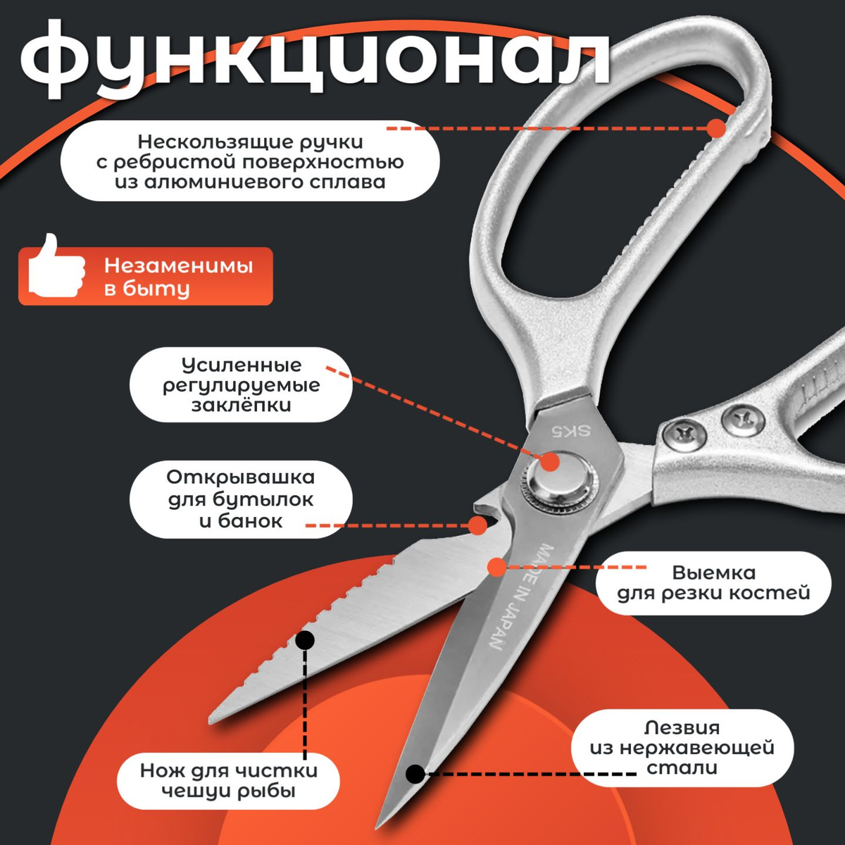 Ножницы кухонные универсальные для птицы и рыбы от Ztech, металлические ...