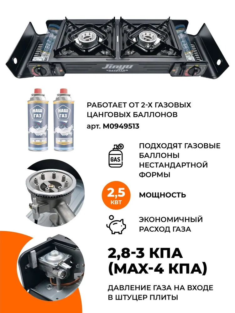 Газовая плита туристическая BDZ-2X155 2 конфорки мощность 2,5кВт портативная походная плитка для кемпинга, дачи и приготовления еды на природе, 2x155, фото 2