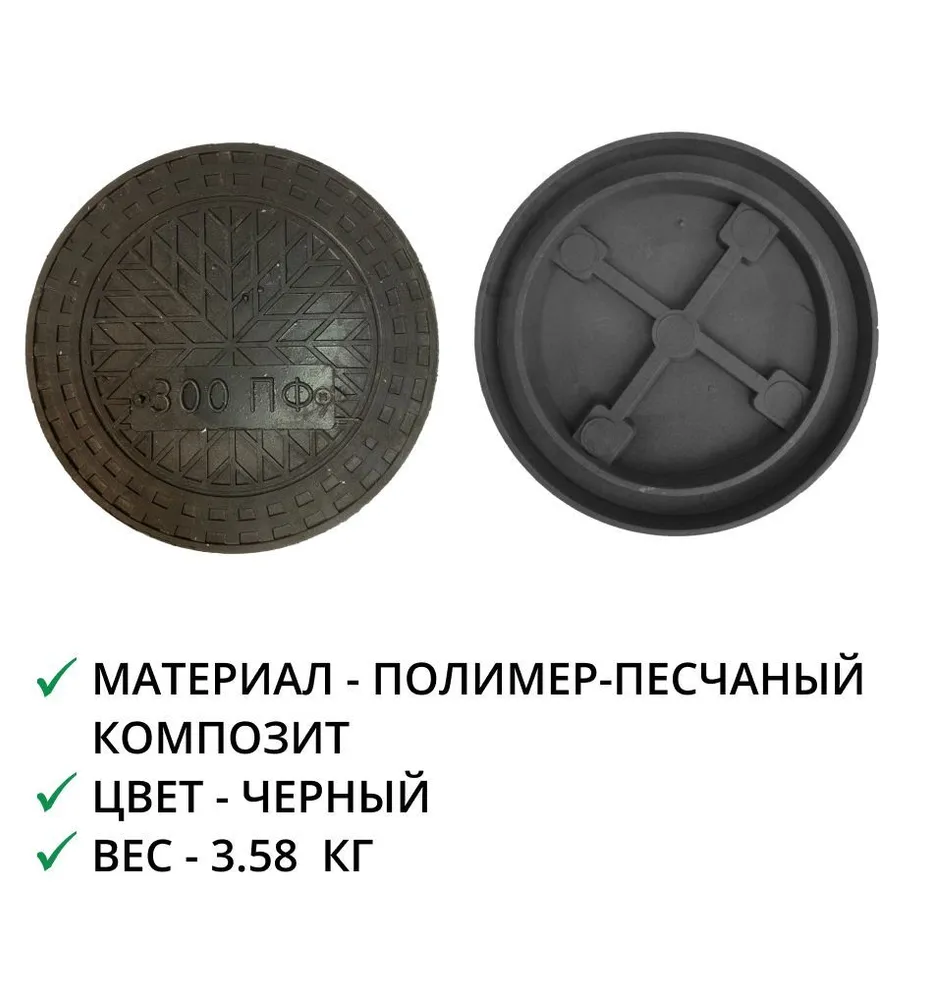 Люк (крышка) для дренажного колодца 340 (340/300), цвет - черный, 300 цв., фото 3