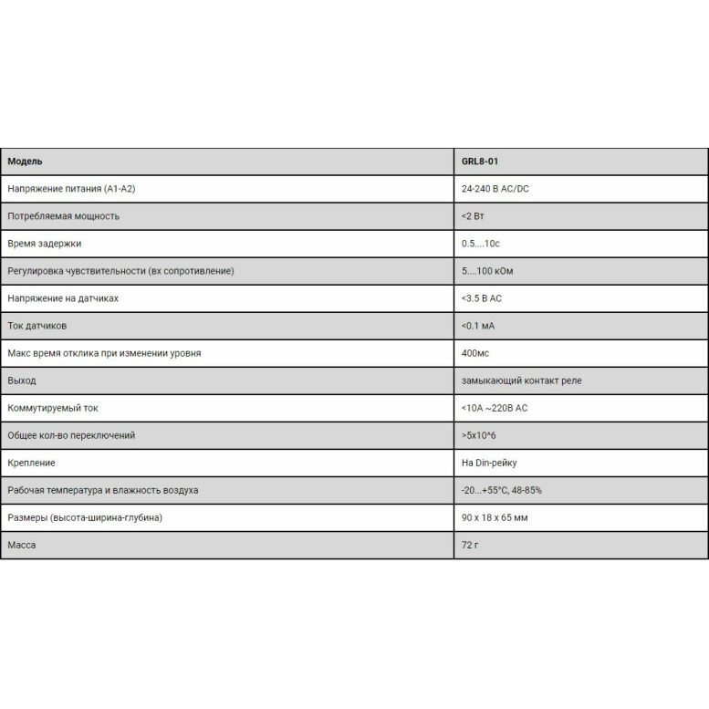 Реле контроля уровня жидкости в модульном корпусе на din рейку grl8 01