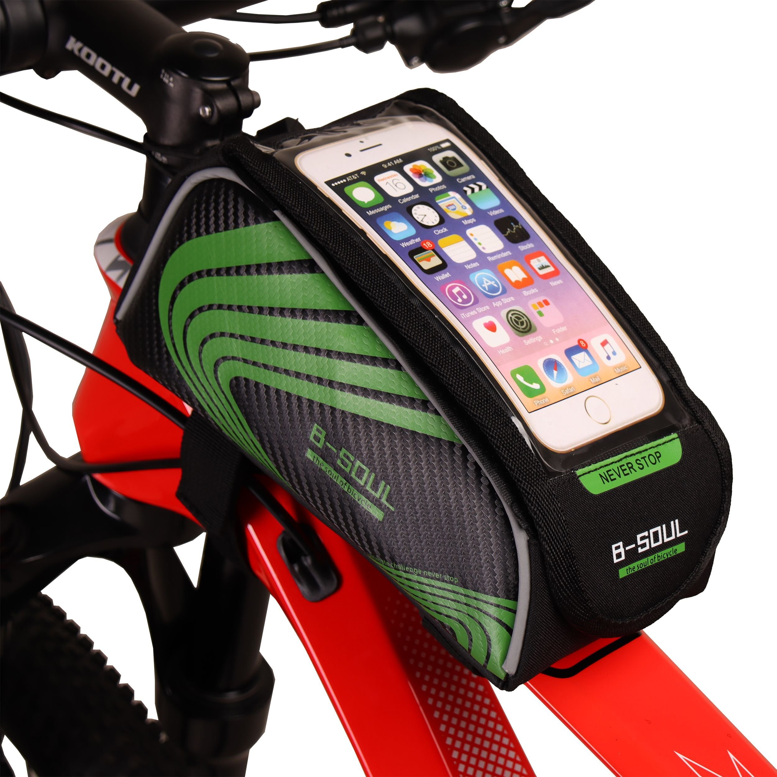 Сумка велосипедная на раму BICYCLE SOUL, TPU стенки корпуса, с отделением для смартфона, основной отсек на липучке velcro, чёрно-зелёная, 21 х 9 х 10 см Сумка велосипедная на раму BICYCLE SOUL, TPU стенки корпуса, с отделением для смартфона, основной отсек на липучке velcro, чёрно-зелёная, 21 х 9 х 10 см