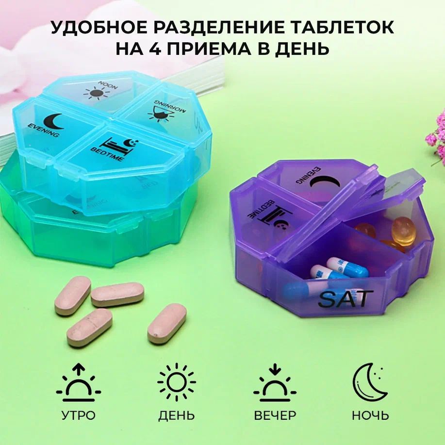 Таблетница органайзер на 7 дней, большая, пилюльница, контейнер для ...