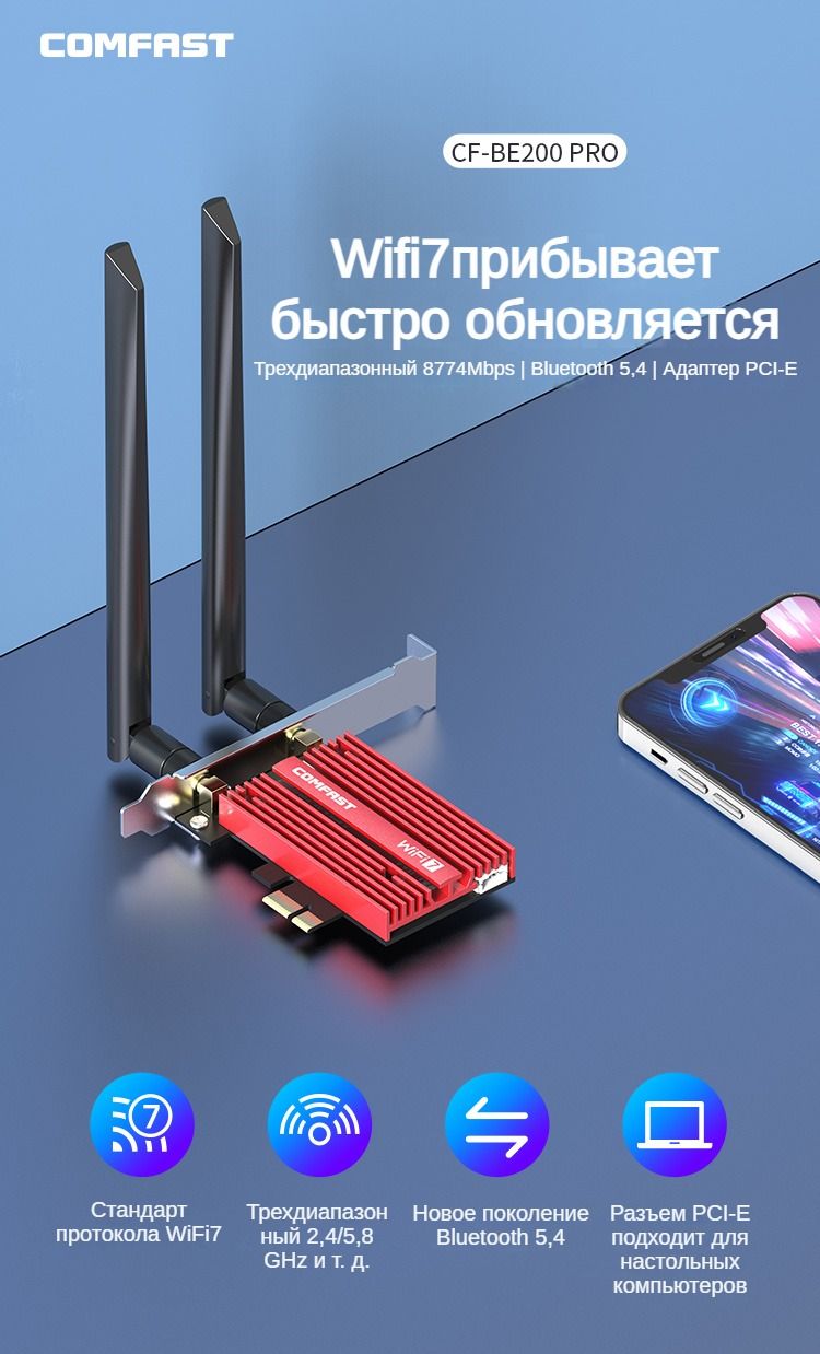 COMFAST Wi-Fi-адаптер Сетевой адаптер Wifi 7 адаптеры для пк Intel ...