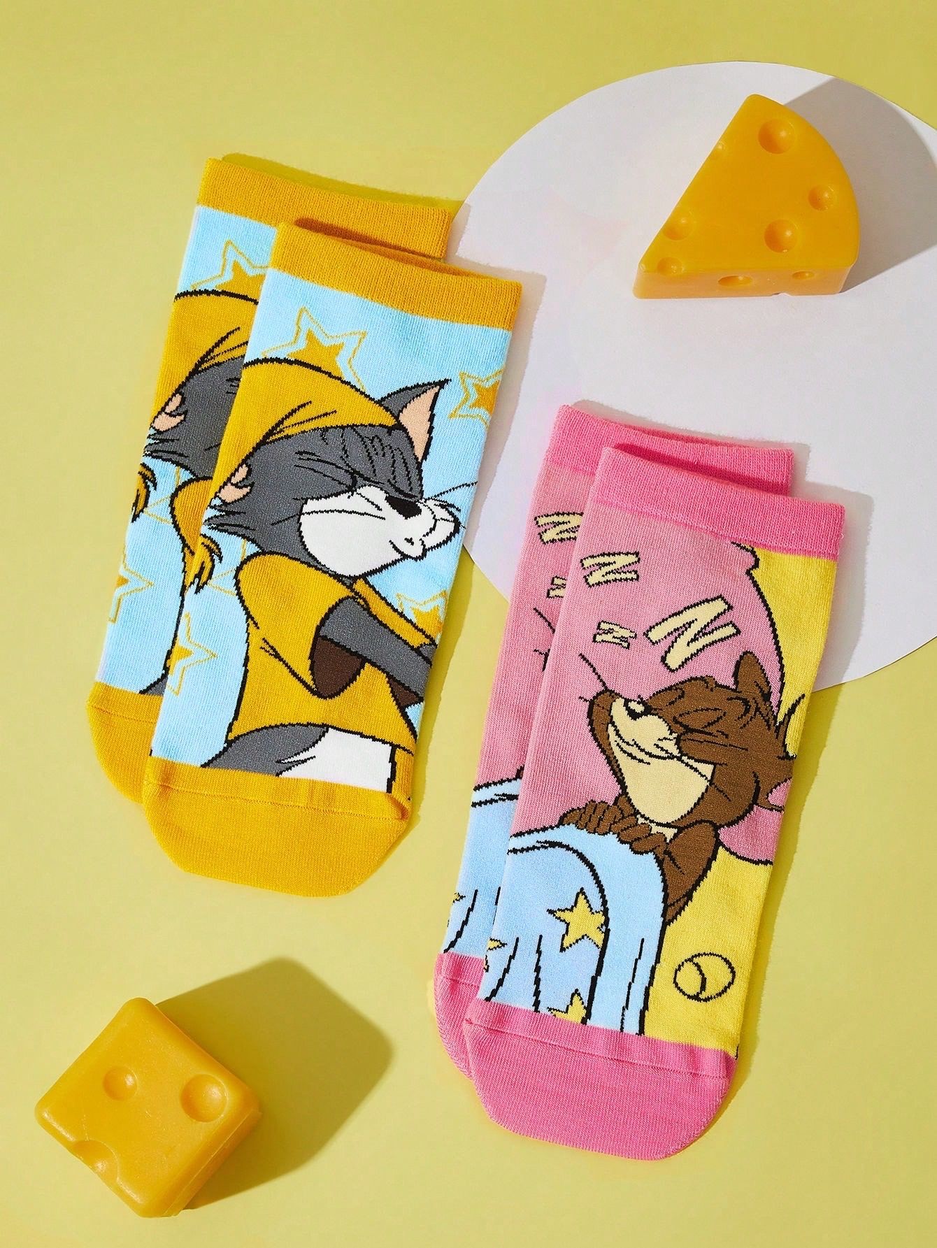 TOM & JERRY 2 пары мультяшные кошки и мыши Симпатичные носки для повседневной жизни Том и Джерри