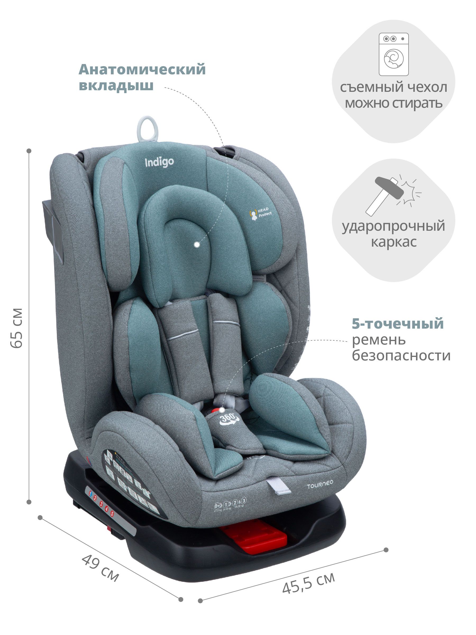 Автокресло детское Indigo Tourneo ISOFIX растущее универсальное поворотное,  0-36 кг , серо-зеленый - купить с доставкой по выгодным ценам в  интернет-магазине OZON (1142679695)