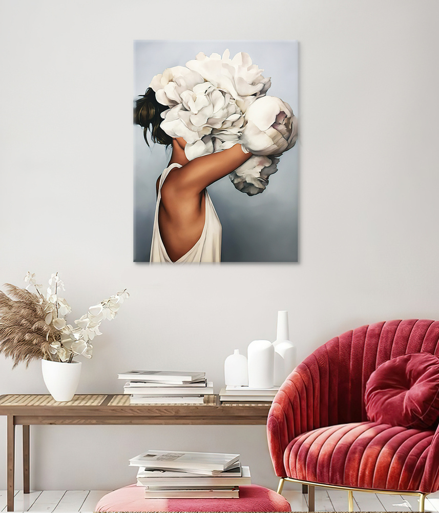 Картина на холсте для интерьера - Красивая девушка с цветами - белые пионы  30x40 - купить по низкой цене в интернет-магазине OZON (783797079)