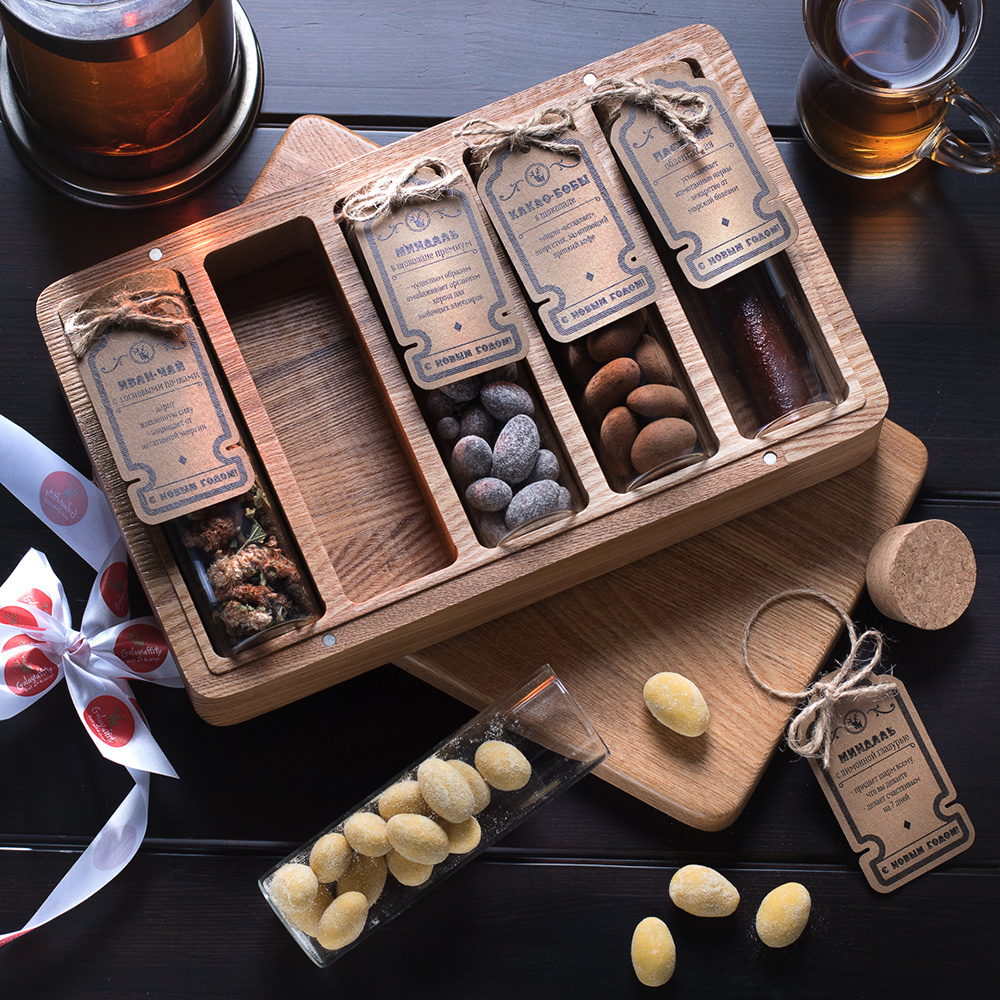 Подарочная коробка из дерева с пробирками (5 пробирок) - купить по ...