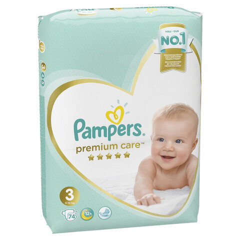 Подгузники КОМПЛЕКТ 74 шт. PAMPERS (Памперс) "Premium Care", размер 3 (6-10 кг), 8001090604644  #1