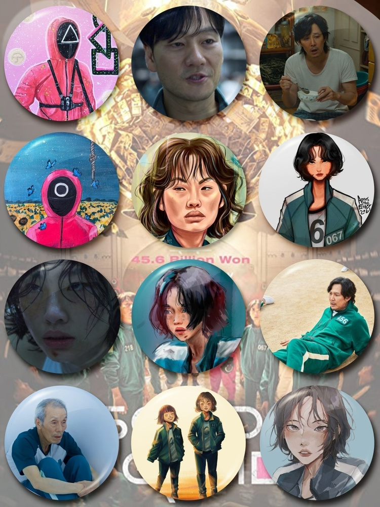 Металлические пины значки на рюкзак по сериалу Игра в кальмара - купить ...