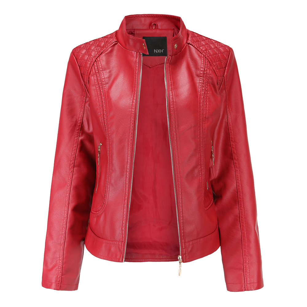 Red Leather Jacket zip Pockets
