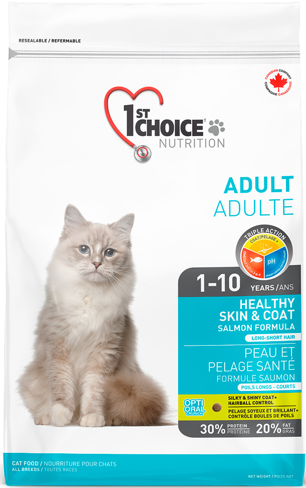 Корм 1st Choice Healthy Skin & Coat для кошек, для кожи и шерсти, с лососем, 2.72 кг  #1