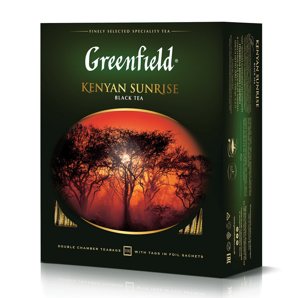Чай GREENFIELD (Гринфилд) "Kenyan Sunrise" ("Рассвет в Кении"), черный, 100 пакетиков в конвертах по #1