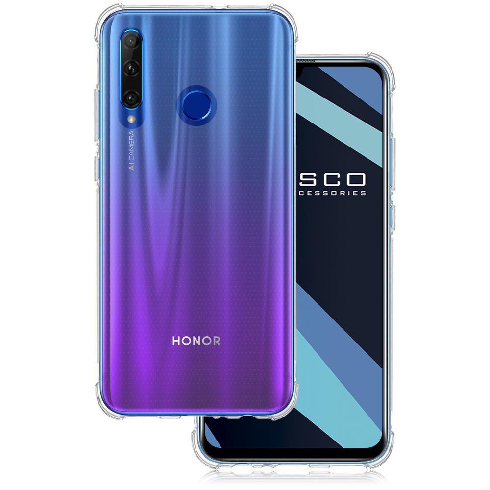 Противоударный силиконовый чехол ROSCO для Honor 10i и Honor 20e (Хонор 10  ай и Хонор 20е) с усиленными углами и бортиком (защитой) вокруг модуля камер,  прозрачный - купить с доставкой по выгодным