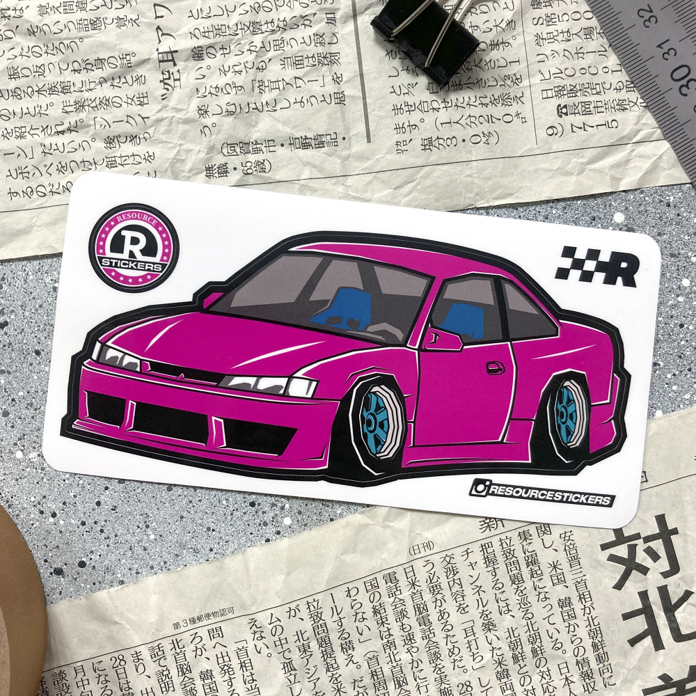 Виниловая наклейка машинка Nissan Silvia S14, pink, 15х6.5 FR #1