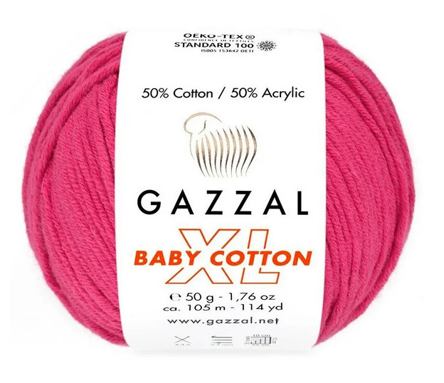 Пряжа Gazzal Baby Cotton xl 1 шт цвет 3415 малина, 105м/50г, 50% хлопок, 50% полиакрил /Газзал Беби Коттон/ #1