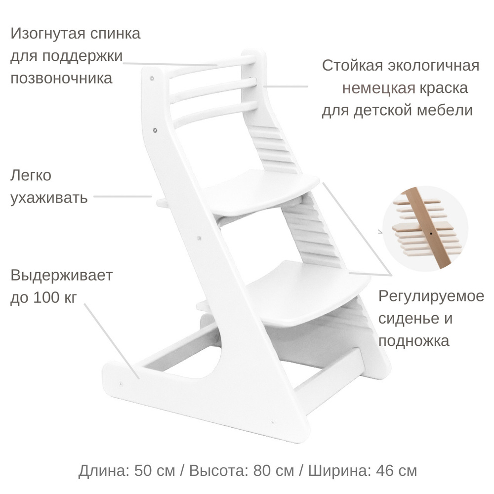 Растущий стул детский регулируемый ГорыныЧ стульчик для кормления белый ...