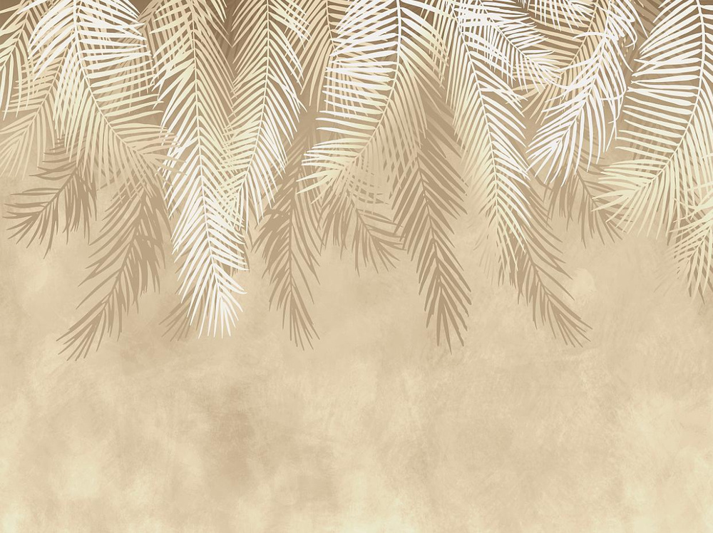 Фотообои на стену флизелиновые лакированные без винила "Пальмовые листья бежевые №2" 360X270 см  #1