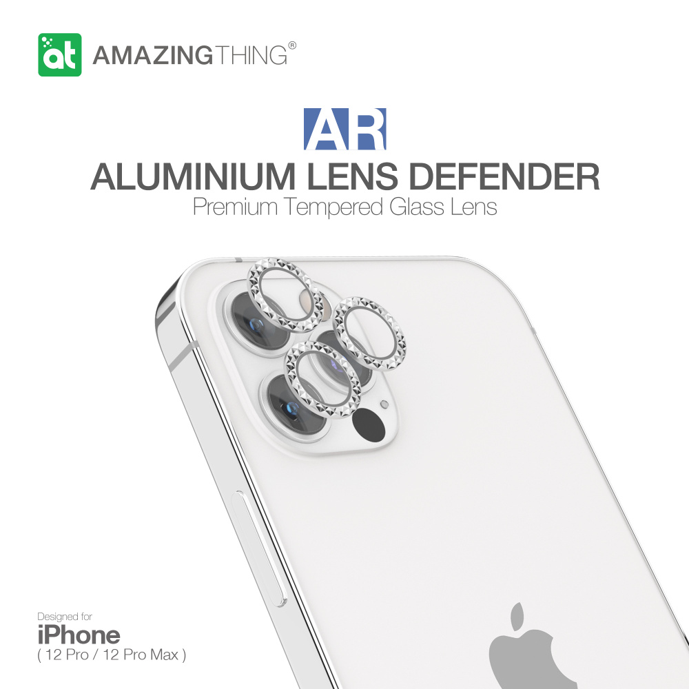 3шт Защитное стекло для линз камеры смартфона Apple iPhone 12 или 12 Pro  Amazingthing Aluminum Sparkle White 0.33mm, на телефон Эпл Айфон 12 или 12  Про, полное покрытие линзы, глянцевое, олеофобное(гидрофобное),  противоударное