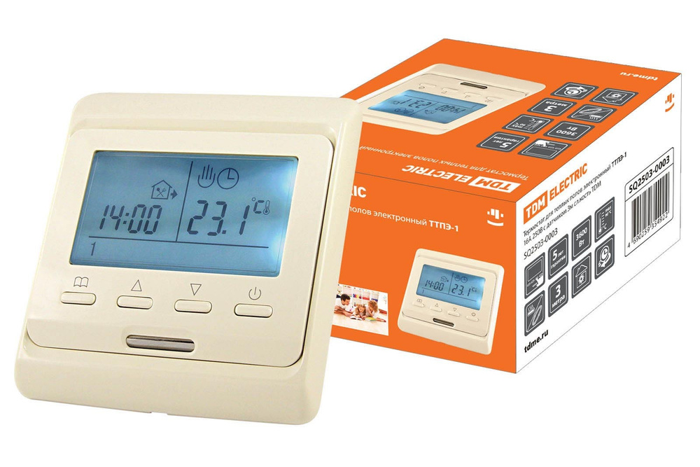 Термостат для теплых полов электронный ТТПЭ-1 16А 250В с датчиком 3м сл. костьTDM  #1