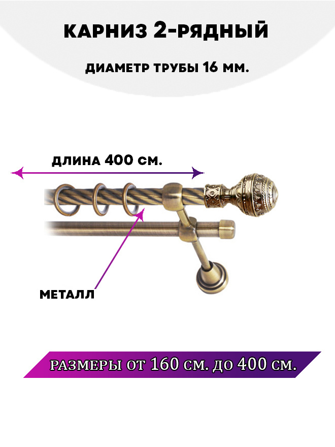 Карниз настенный двухрядный 3 метра