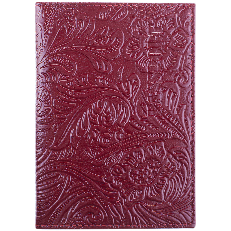 Обложка для паспорта OfficeSpace кожа тип 2.2, красный, тиснение цветы  #1