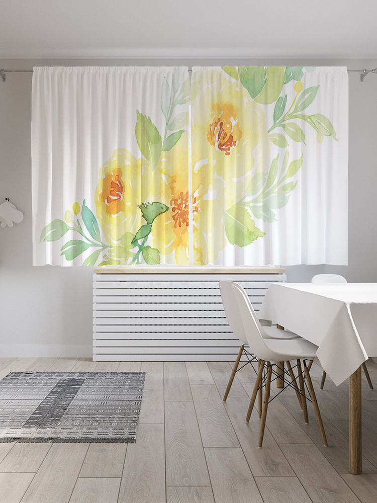 Фотошторы для кухни и спальни JoyArty "Акварельное цветение", 2 полотна со шторной лентой шириной по #1