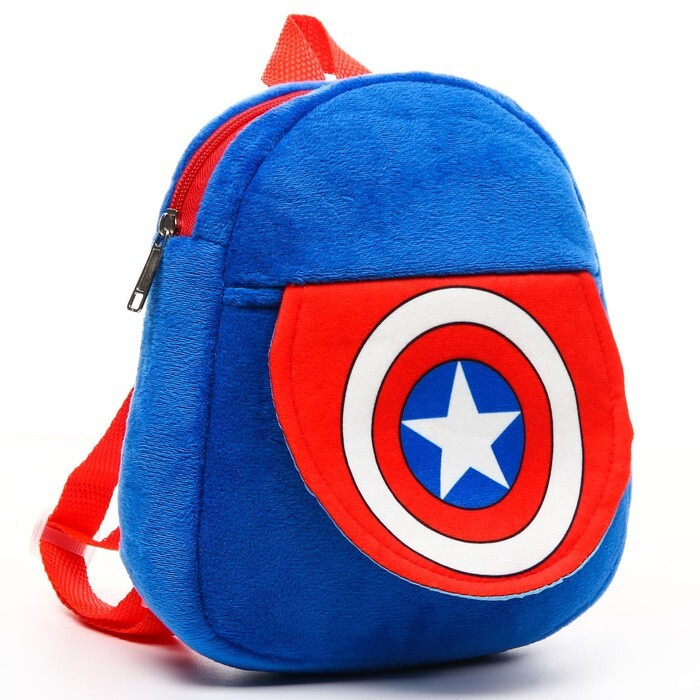 Рюкзак плюшевый "Капитан Америка" на молнии, с карманом, 19х22 см, Мстители  #1