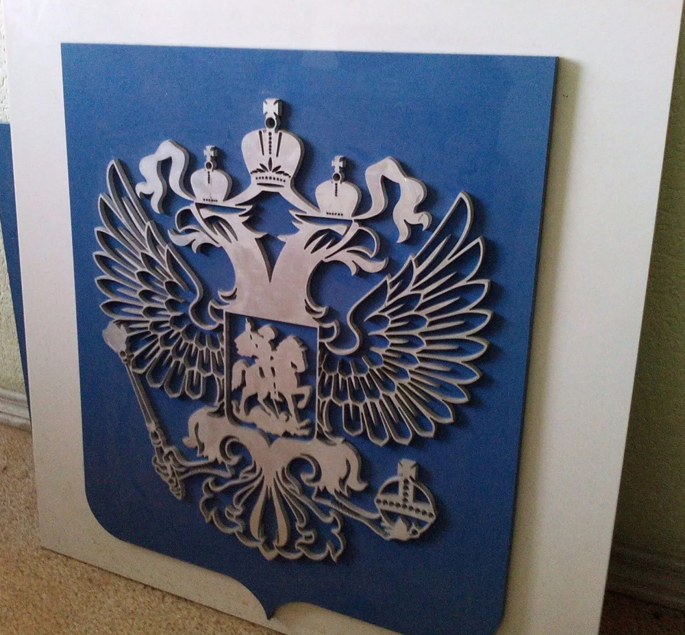 Герб России деревянный / Двуглавный орел России из дерева картина , панно  #1