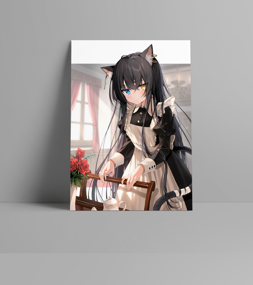 Картина на холсте для интерьера - Аниме девушка кошка (642) 40х60 -  купить по низкой цене в интернет-магазине OZON (796387925)