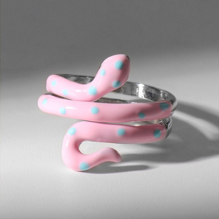 Кольцо Змейка в горошек, цвет розовый в серебре, безразмерное  #1