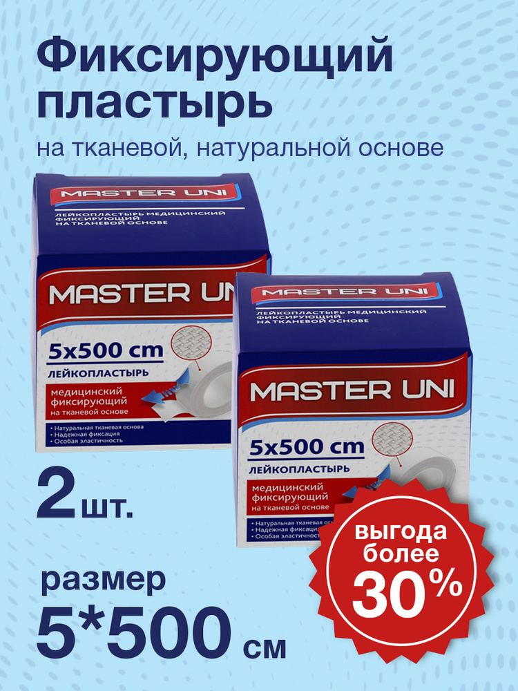 Лейкопластырь рулонный фиксирующий MASTER UNI, 5 х 500 см, 2 упаковки ...