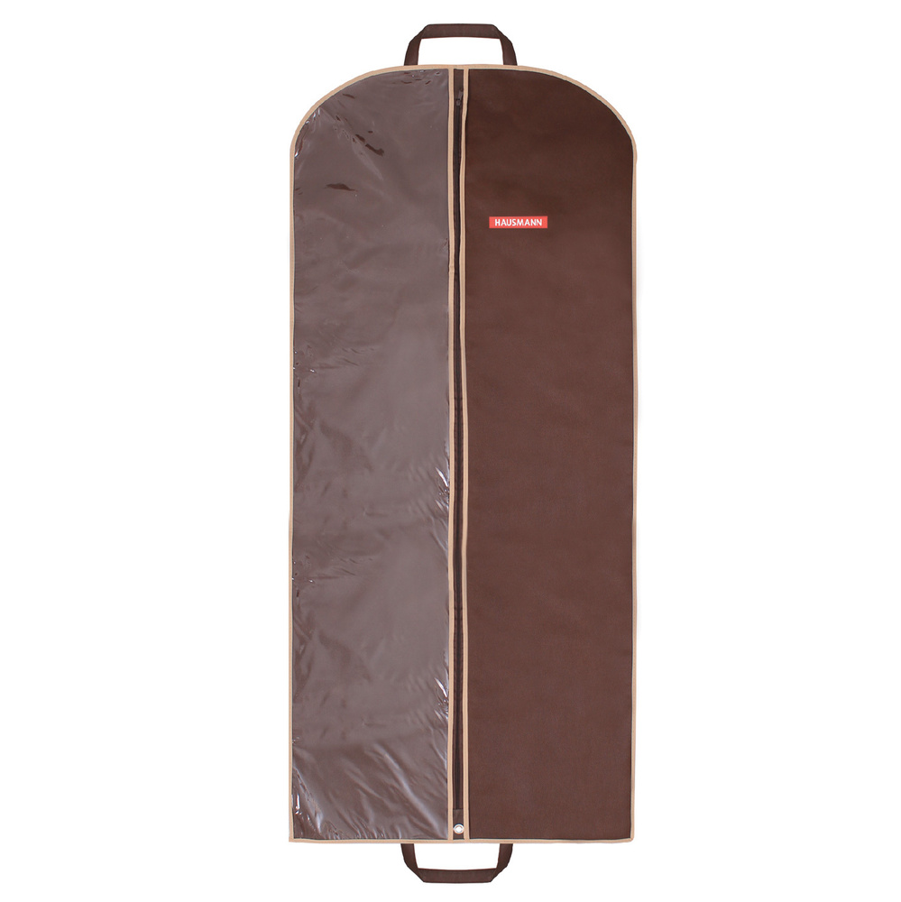 Чехол для одежды на молнии Hausmann 140x60 см с прозрачной вставкой и ручками цвет коричневый  #1