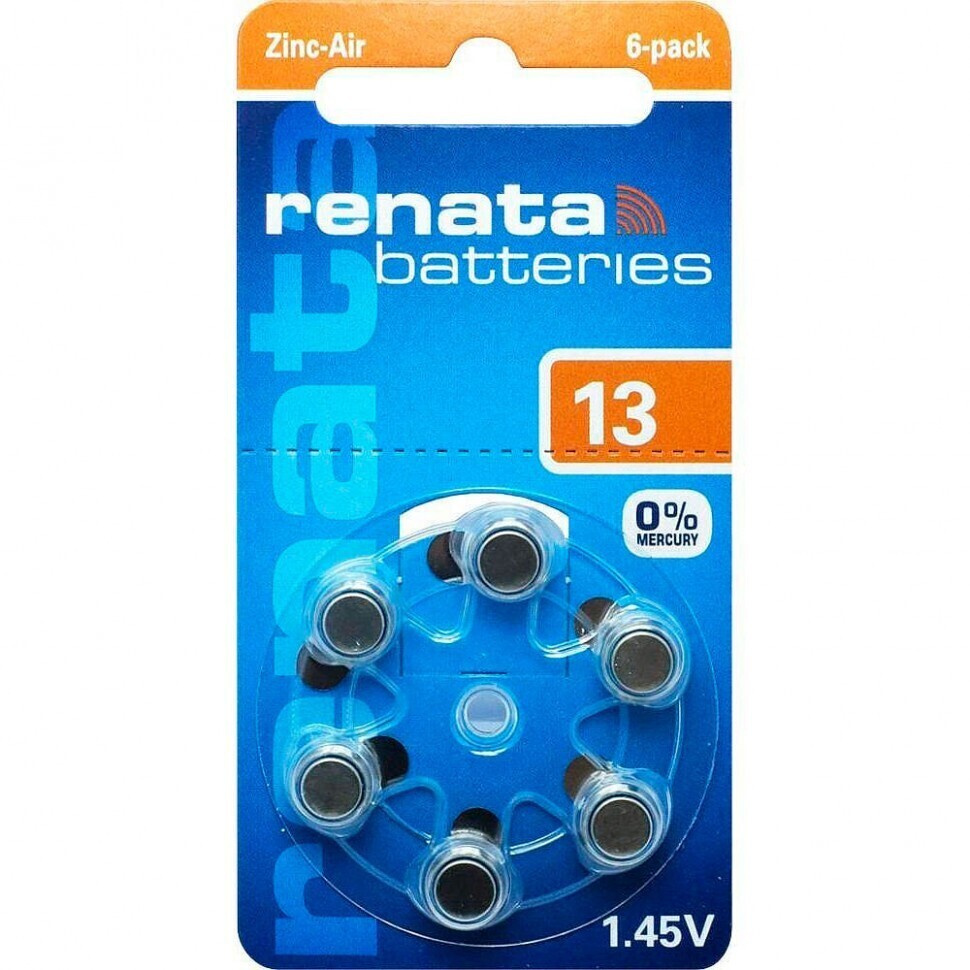 Батарейка для слуховых аппаратов ZA13 / PR48 / AC13 / DA13 RENATA Zinc Air 1.45V - 6 шт.  #1