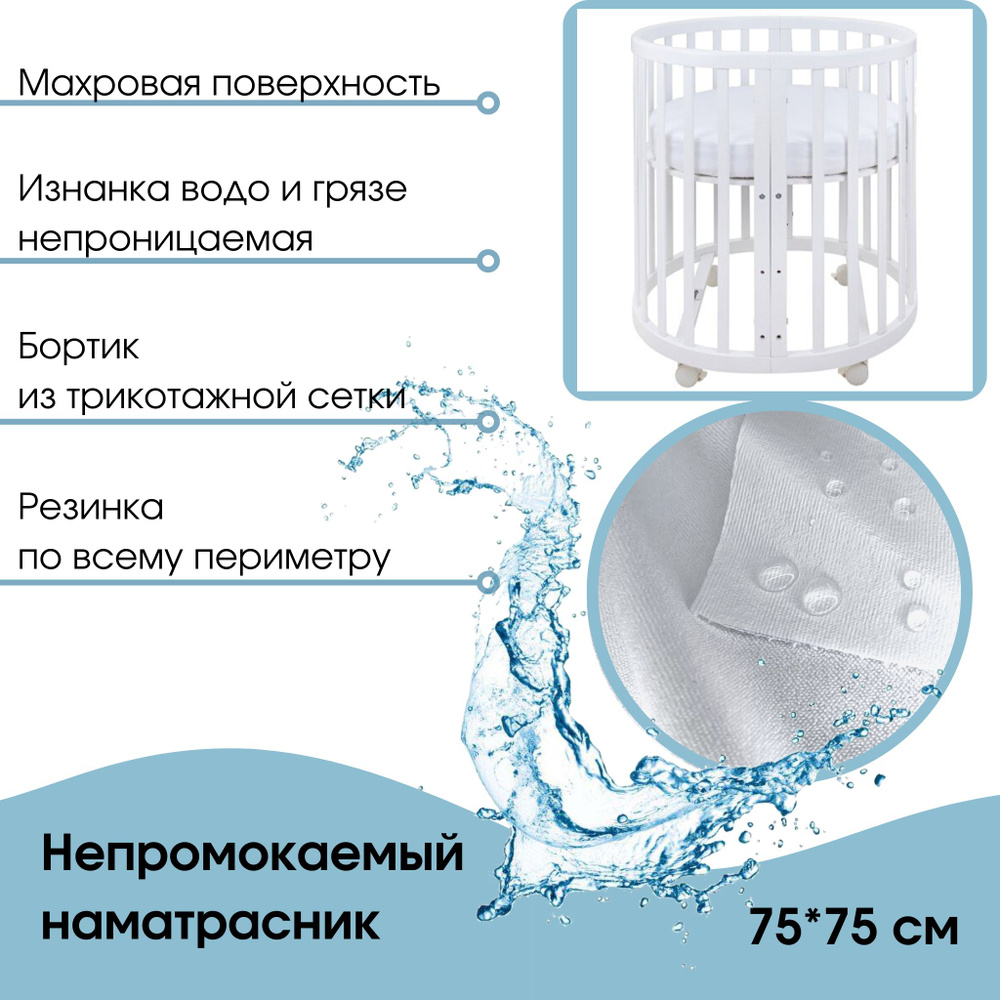 Наматрасник непромокаемый детский 75х75 см / круглый наматрасник 75х75 см  #1