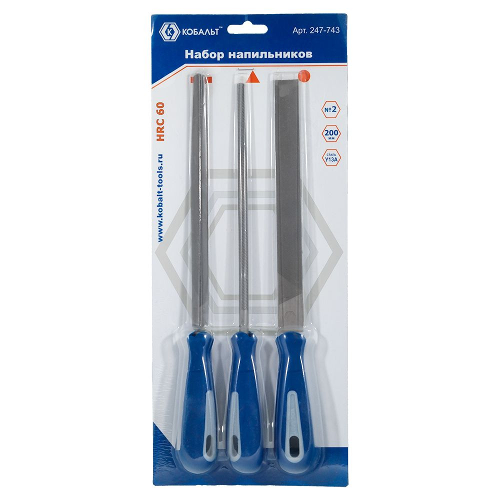Набор напильников КОБАЛЬТ двухкомпонентная рукоятка, № 2, 200 мм (3 шт ...