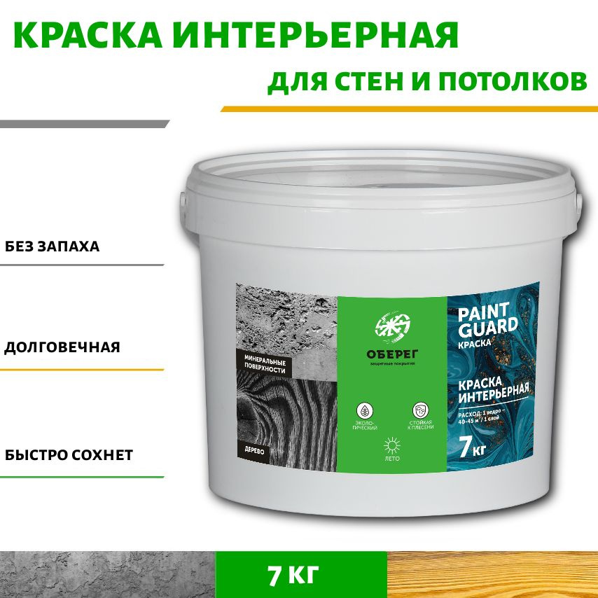 Краска интерьерная для стен и мебели белая PaintGuard - 5л/7кг  #1