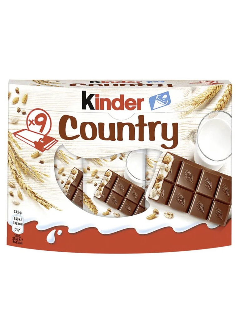 Шоколадный батончик, молочный, Kinder Country, с молочно-злаковой начинкой, Германия, 211,5 г  #1