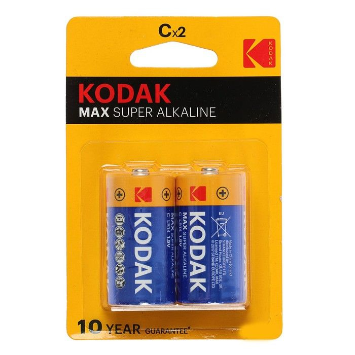 Kodak, Батарейка алкалиновая, Max, C, LR14-2BL, 1.5В, 2 штуки в ...