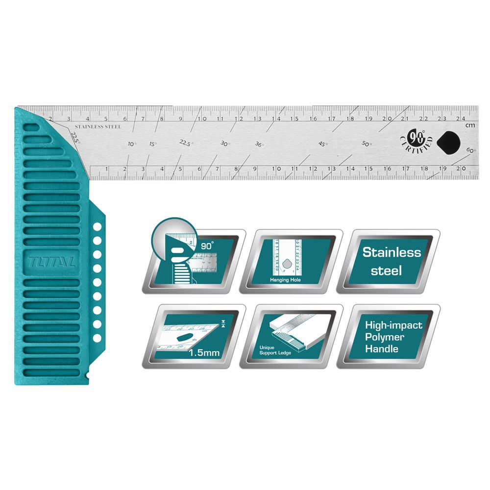 TOTAL Линейка/угольник 300мм, Нержавеющая сталь #1