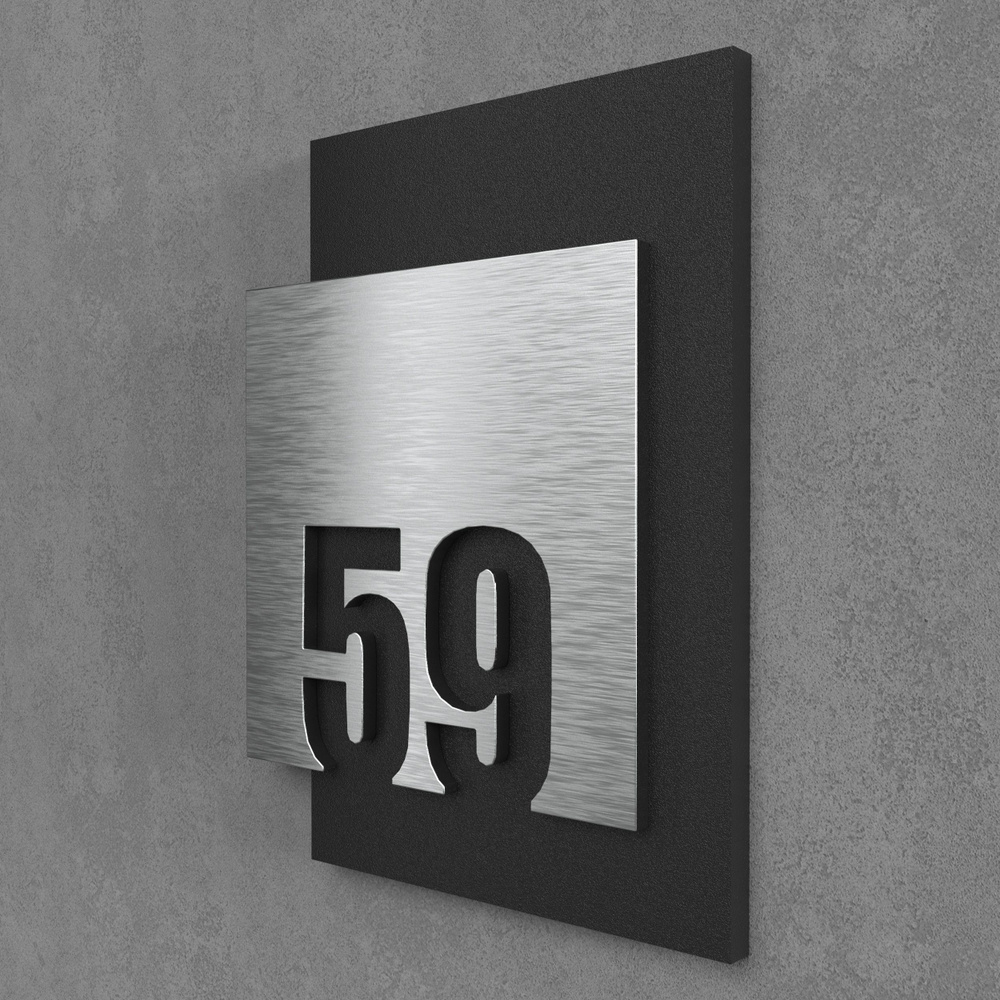 Цифры на дверь квартиры, табличка самоклеящаяся номер 59, 15х12см, царапанное серебро  #1