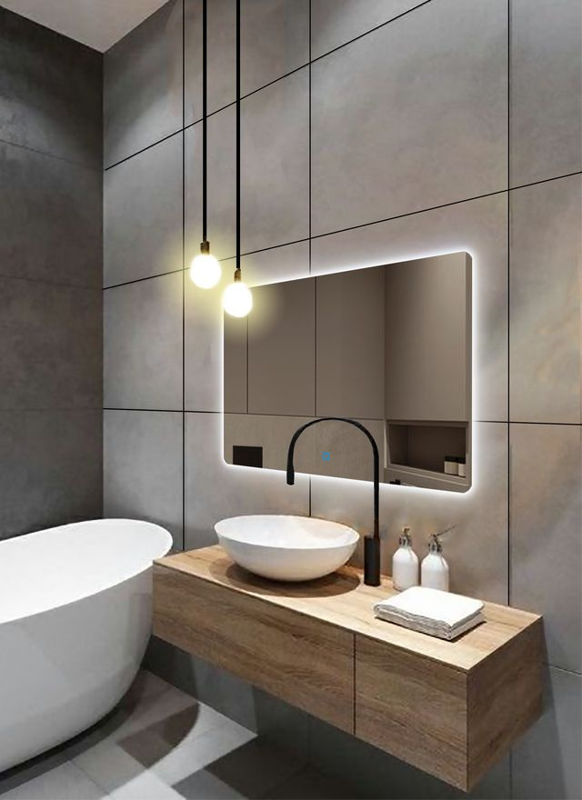 Зеркало для ванной Prisma 80*100 прямоугольное горизонтальное "парящее" с нейтральной LED-подсветкой #1