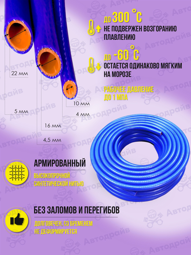 Шланг силиконовый 20мм (отопителя/радиатора) СИНИЙ/ОРАНЖ (2 слоя арм., стенка 4,5мм, 1 метр)  #1