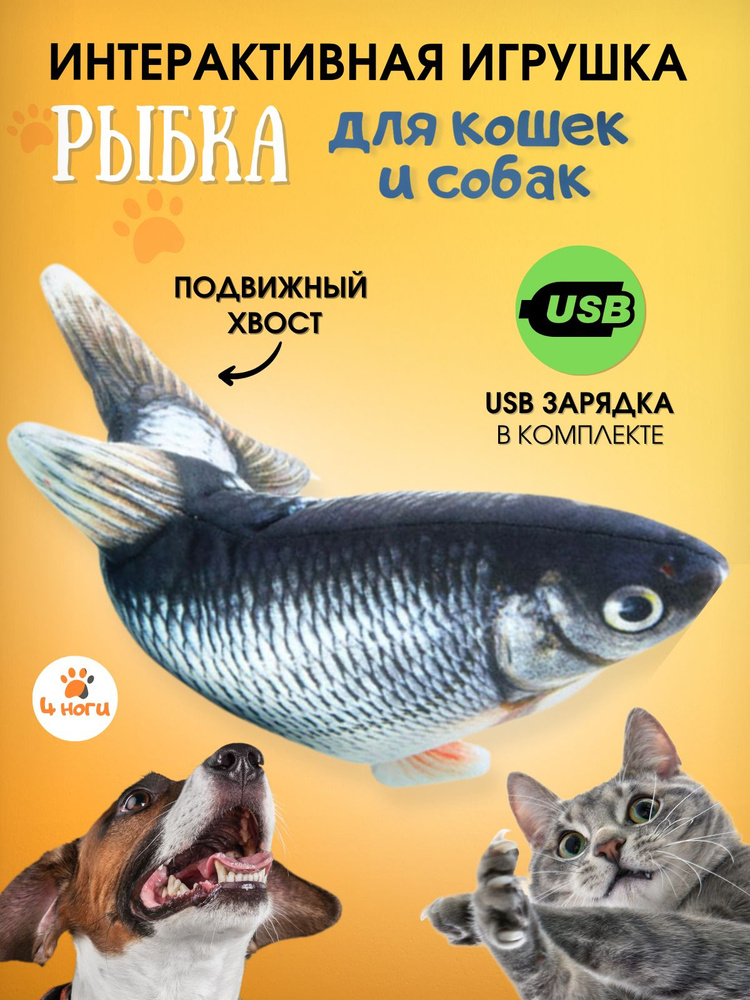 Игрушка для кошек интерактивная рыба с USB зарядкой - купить с ...