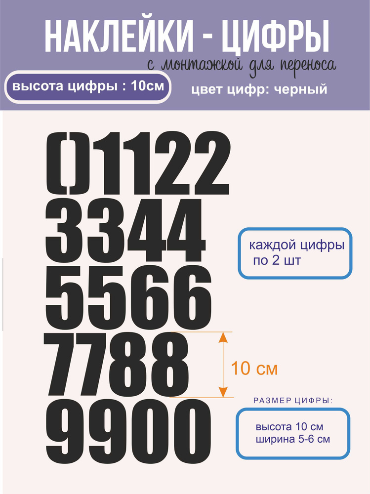 Наклейки - цифры, универсальные, чёрные, высота 10 см купить по ...