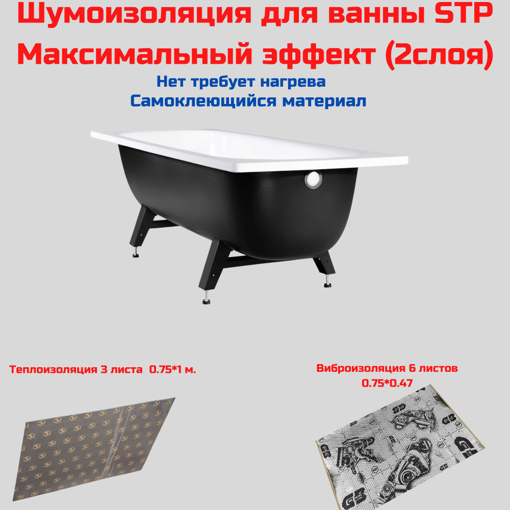 Комплект шумо-термоизоляции для ванны Максимум 2 слоя / Шумоизоляция для ванны  #1