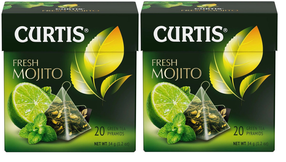 Чай в пирамидках, "Curtis Fresh Mojito", зелёный, ароматизированный, средний лист, (20 пакетиков по 1.7г) #1