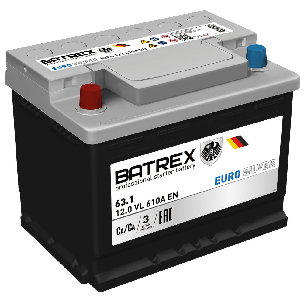 Аккумулятор BATREX EUROSILVER 63 Ah, 610 A, 242 х 175 х 190 прям.  4610082700468