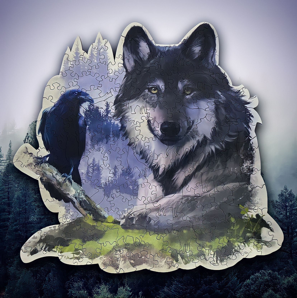Деревянные пазлы  фигурные Волк  для детей взрослых #1