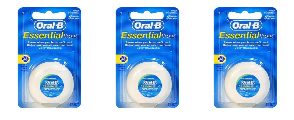 Oral-B Зубная нить Essential, вощеная, мятная, 50 м, 3 шт #1