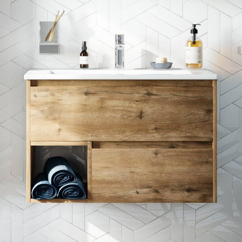 Тумба с раковиной STWORKI Карлстад 75 подвесная, 75 см, лофт, с ящиками ...